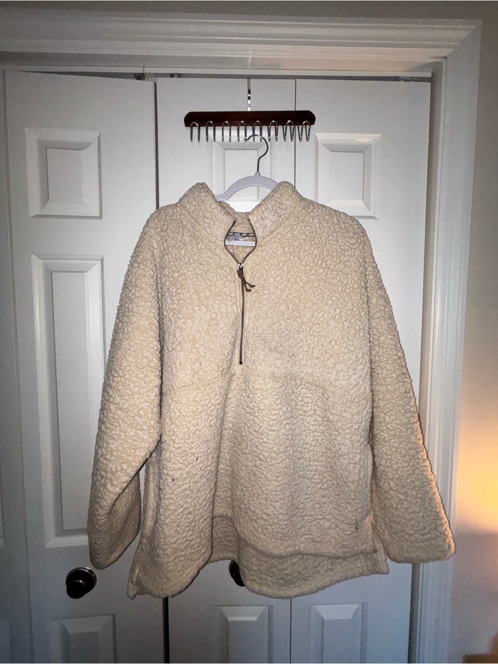 Time and Tru Cream Sherpa Half-Zip Jacket with Black Trim